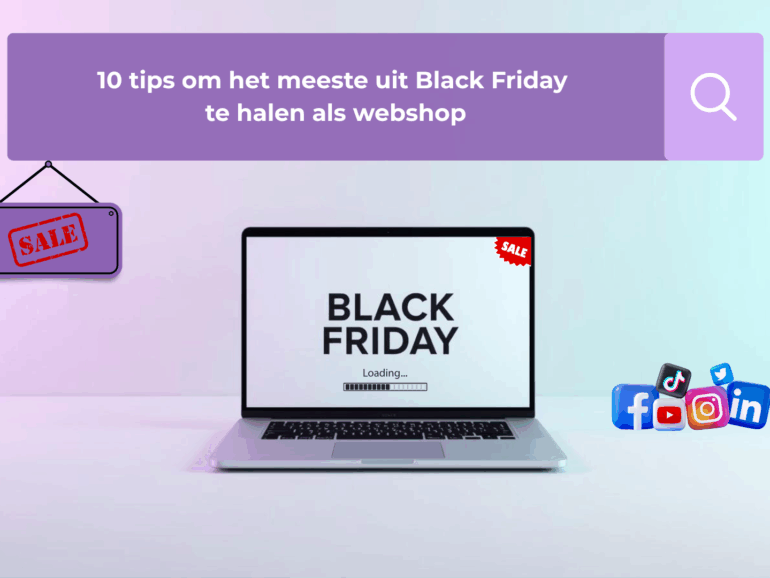 laptop die klaarstaat met black friday op het scherm